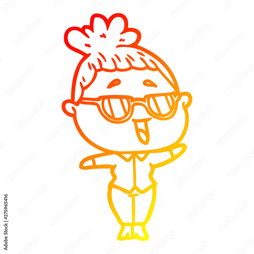 warm gradient line drawing cartoon happy woman wearing spectacles warm gradient line drawing cartoon happy woman wearing spectacles
