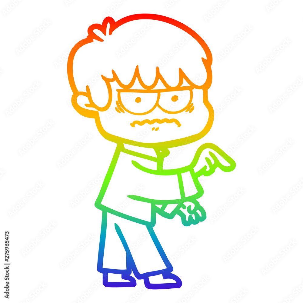 rainbow gradient line drawing annoyed cartoon boy