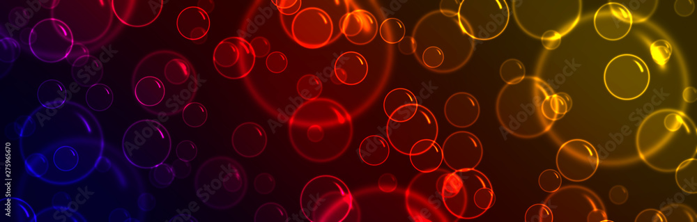 Glowing colorful bubbles on a dark background - obrazy, fototapety, plakaty 