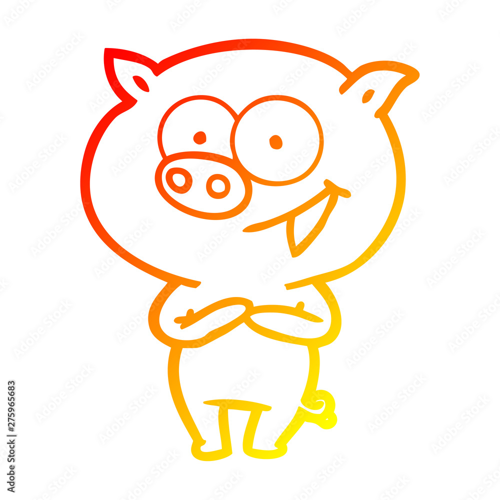 warm gradient line drawing cheerful pig cartoon warm gradient line drawing cheerful pig cartoon