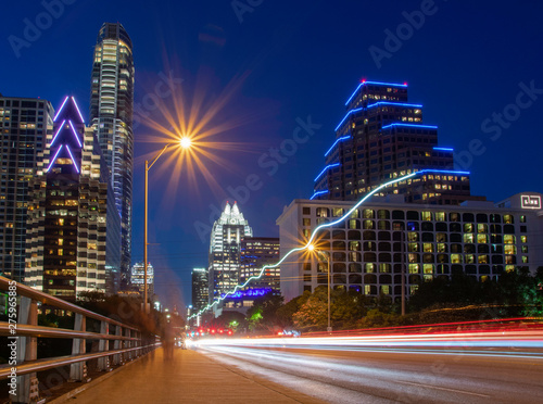 A long exposure shot of Austin's skyline at night.
