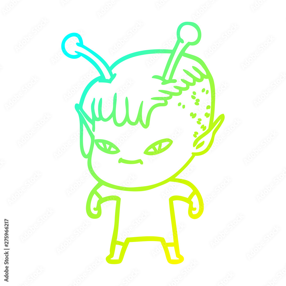 cold gradient line drawing cute cartoon alien girl cold gradient line drawing cute cartoon alien girl