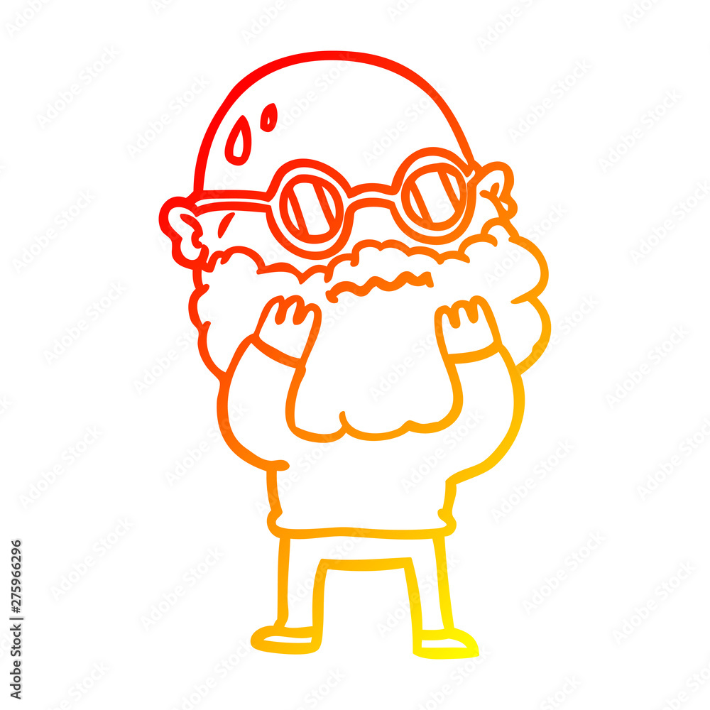 Fototapeta premium warm gradient line drawing cartoon worried man with beard and spectacles