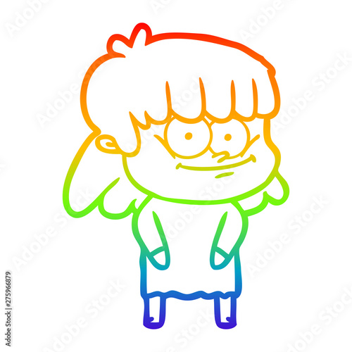 rainbow gradient line drawing cartoon smiling woman
