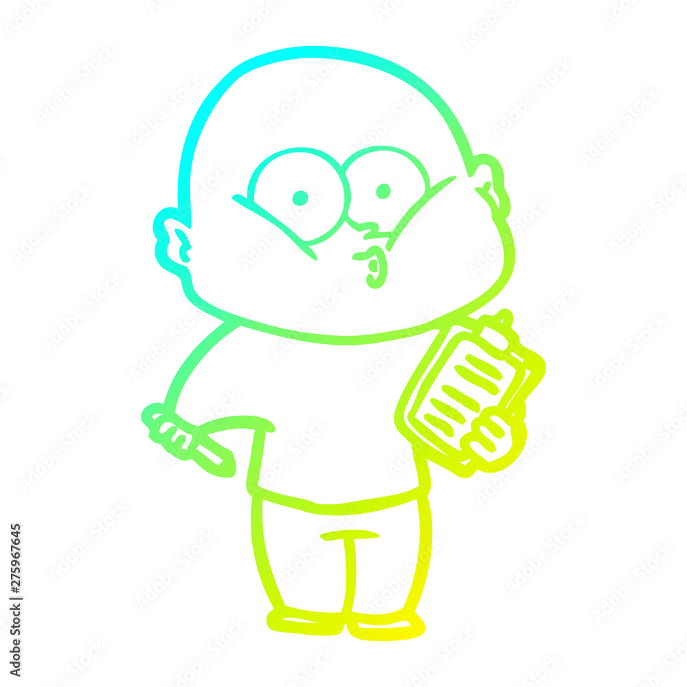 cold gradient line drawing cartoon bald man staring