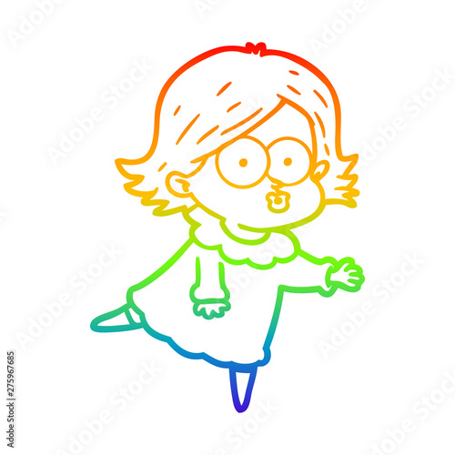 rainbow gradient line drawing cartoon girl pouting