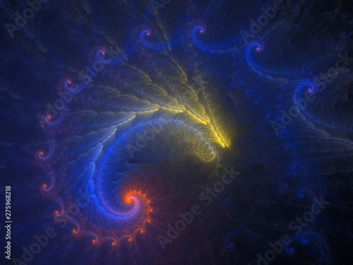 Soft Colorful Fractal Spiral Background Image, Illustration - Infinite repeating spiral pattern, vortex of geometry. Recursive twisted symmetrical patterns.