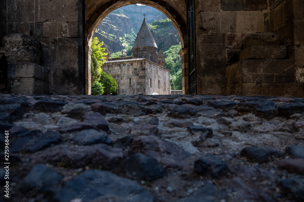 Fototapeta premium Geghard, 4th century Armenian Apostolic Church , Goght, Kotayk Province, Armenia. Monastery of Geghard and the Upper Azat Valley
