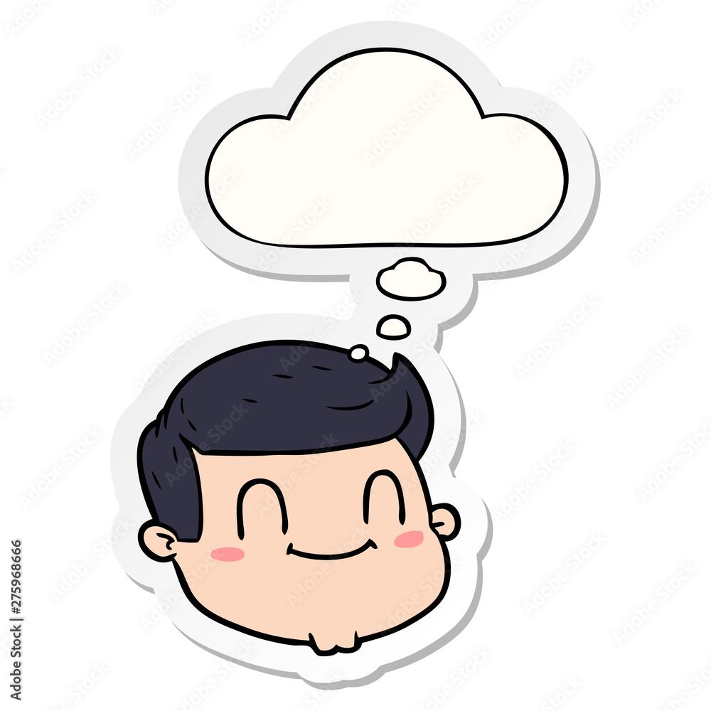 cartoon male face and thought bubble as a printed sticker cartoon male face and thought bubble as a printed sticker
