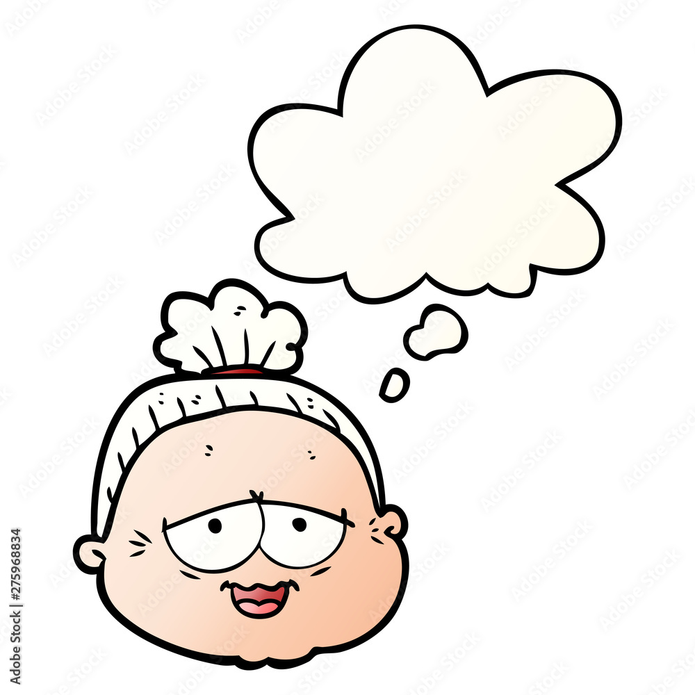 cartoon old lady and thought bubble in smooth gradient style cartoon old lady and thought bubble in smooth gradient style