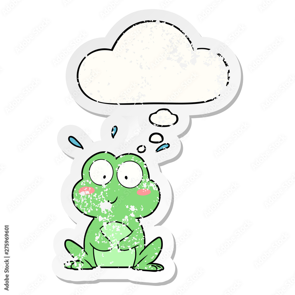 cute cartoon frog and thought bubble as a distressed worn sticker cute cartoon frog and thought bubble as a distressed worn sticker