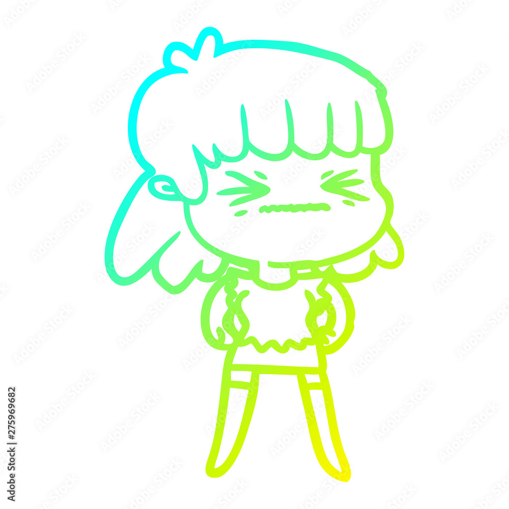 cold gradient line drawing cartoon angry girl cold gradient line drawing cartoon angry girl
