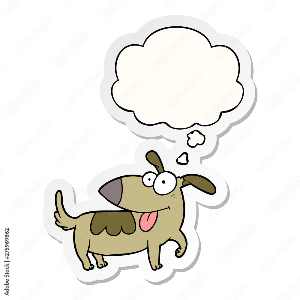 cartoon happy dog and thought bubble as a printed sticker cartoon happy dog and thought bubble as a printed sticker