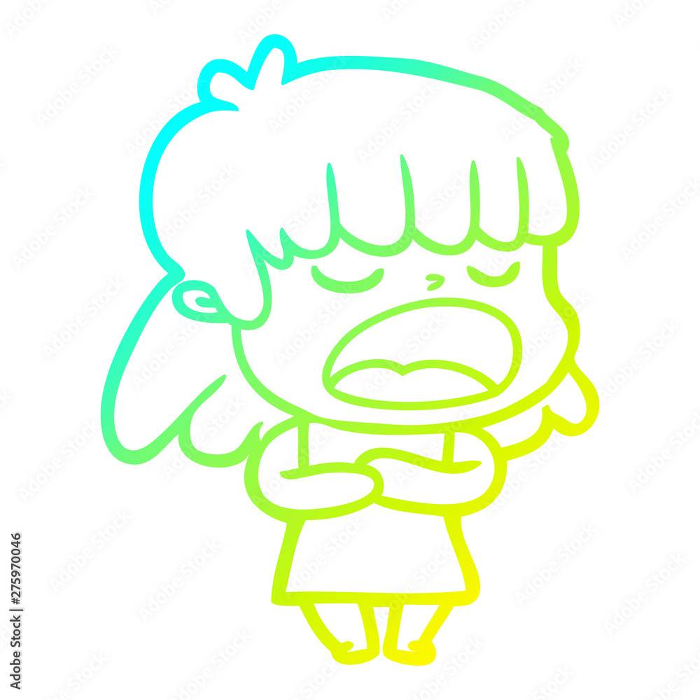 Fototapeta premium cold gradient line drawing cartoon woman talking loudly