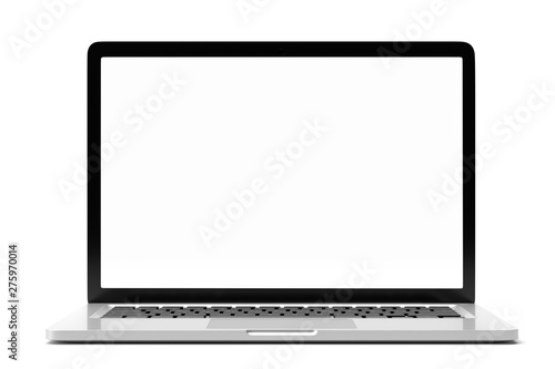 Laptop computer with blank white screen isolate on white background. screen mockup template