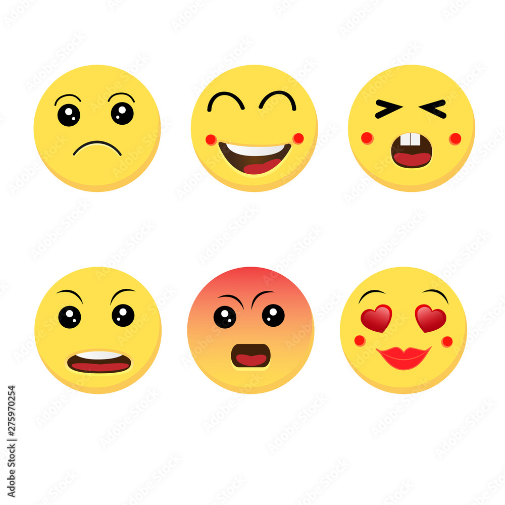 Abstract funny flat style emoji emoticon reactions color icon set Abstract funny flat style emoji emoticon reactions color icon set