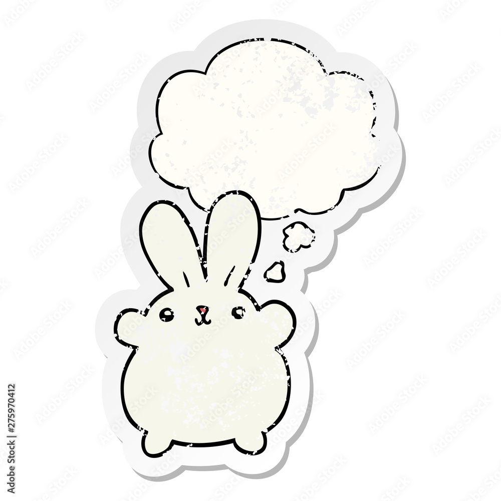 cute cartoon rabbit and thought bubble as a distressed worn sticker cute cartoon rabbit and thought bubble as a distressed worn sticker