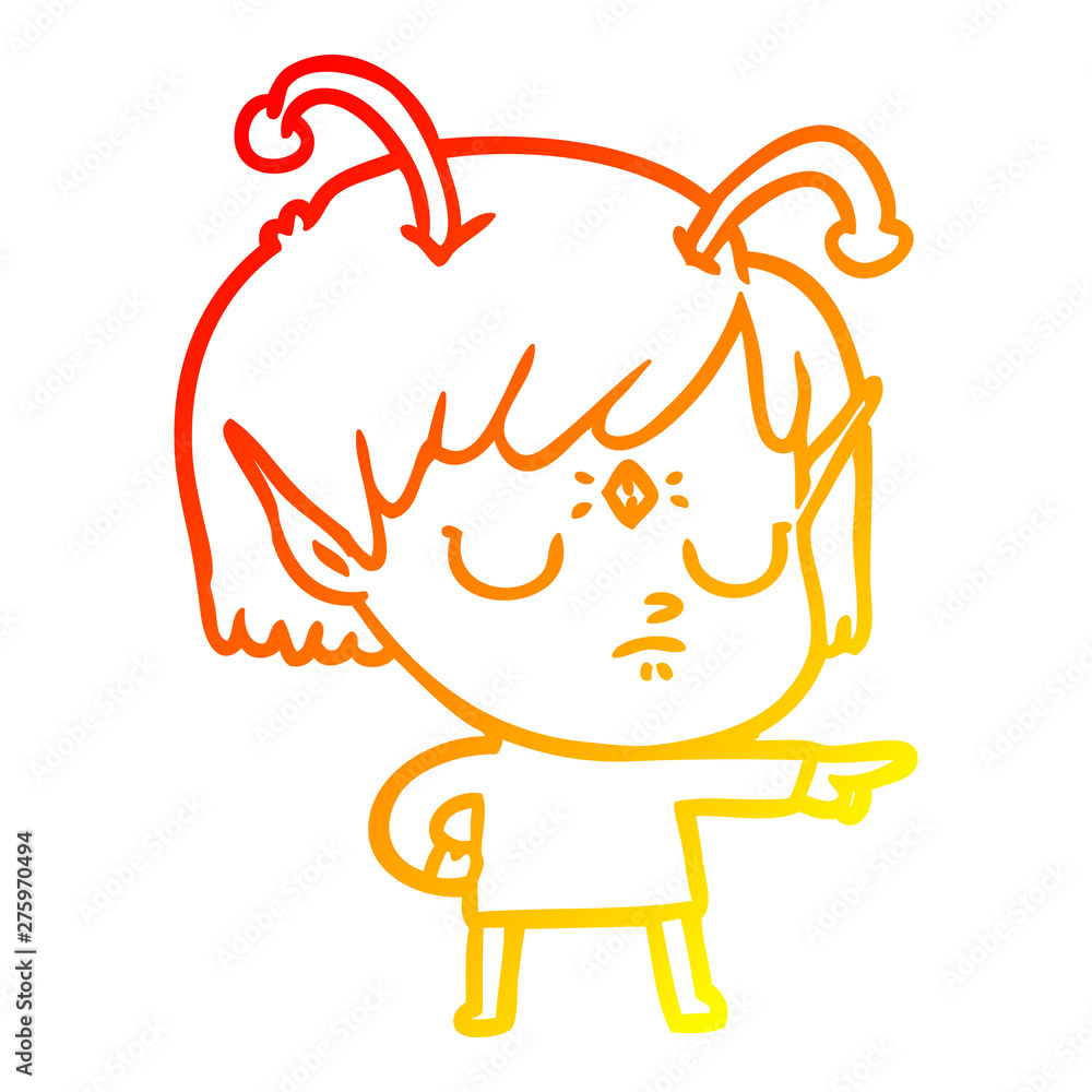 warm gradient line drawing cartoon alien girl warm gradient line drawing cartoon alien girl