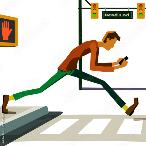 Smartphone texter walking into traffic.