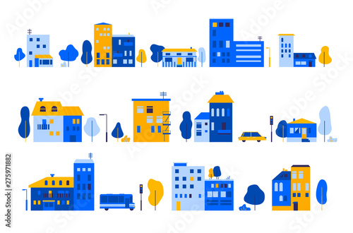 House Vectors. A set of small houses in a toy flat style Vector graphic illustration