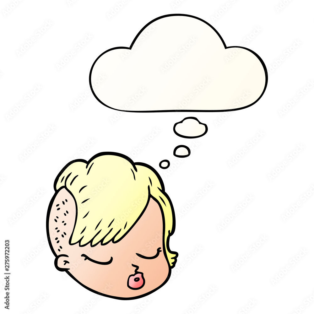 cartoon female face and thought bubble in smooth gradient style cartoon female face and thought bubble in smooth gradient style