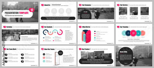 Presentation template, red minimalist infographic elements on white background. Vector slide template for business project presentations and marketing.
