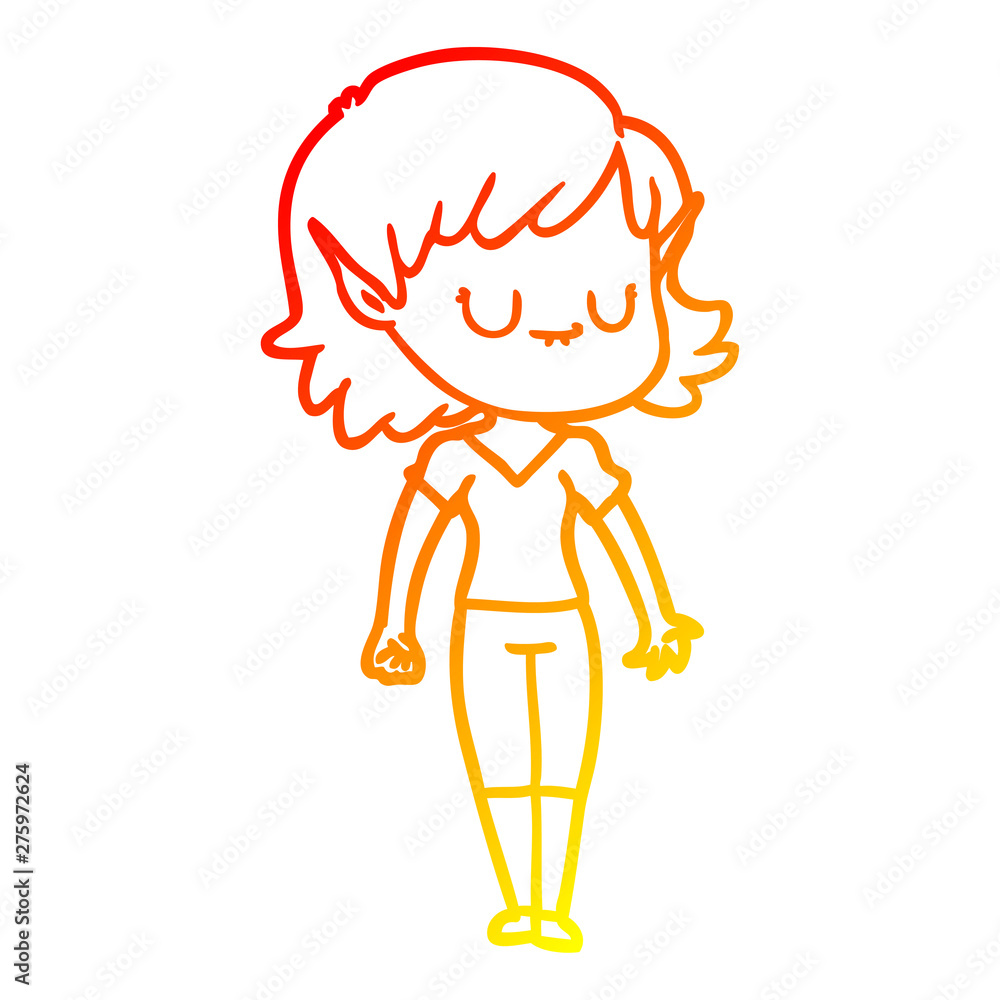 warm gradient line drawing happy cartoon elf girl warm gradient line drawing happy cartoon elf girl