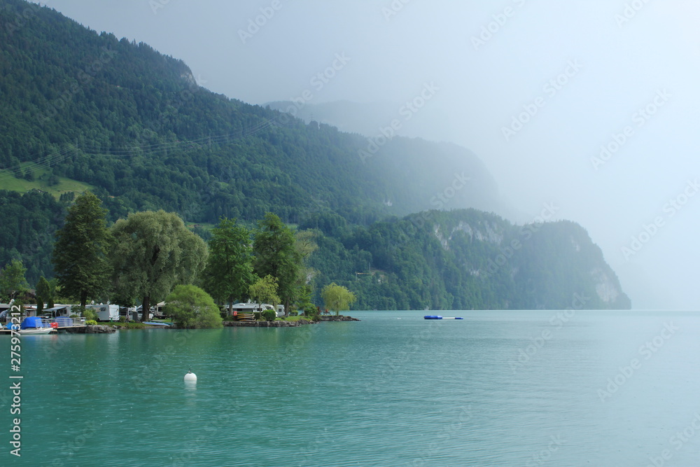 Rain arriving at Lake Brienz, Switzerland.