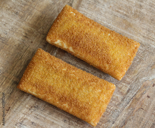 kaassoufflé, a Dutch snack of melted cheese inside a thin dough-based wrap