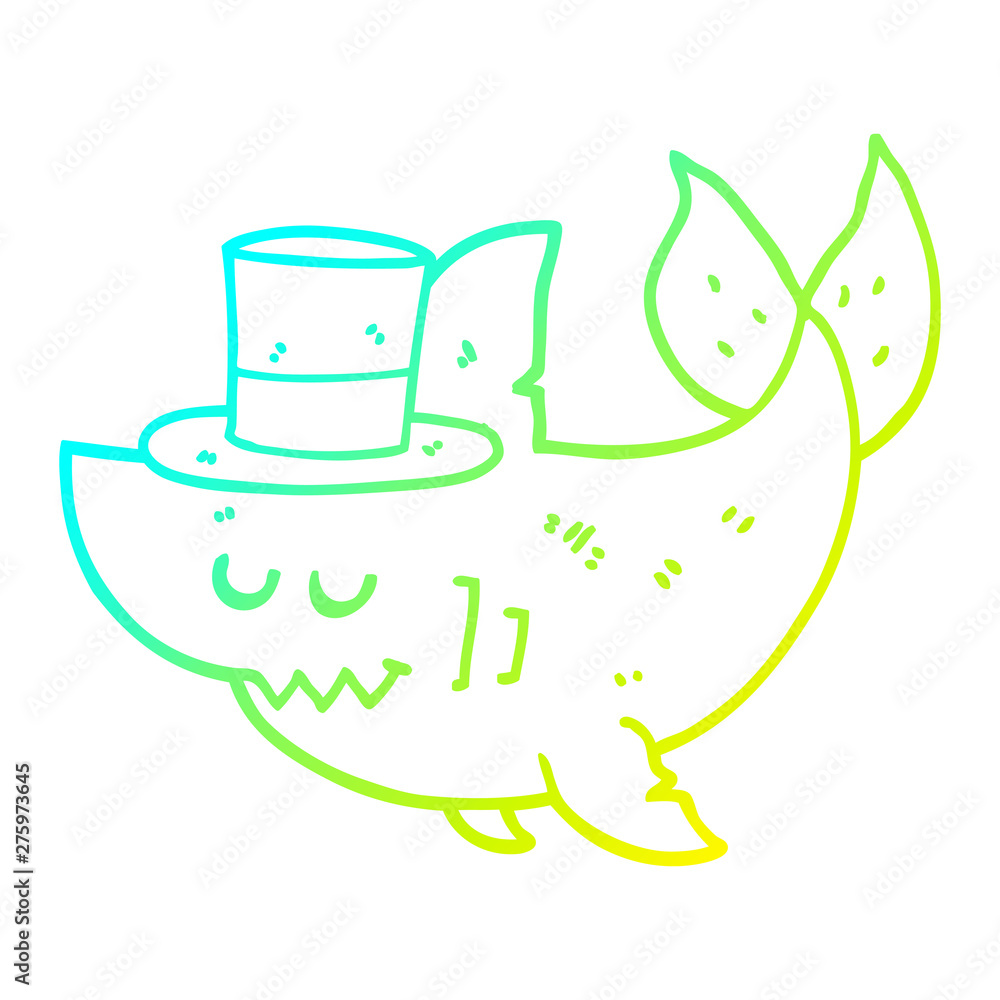 cold gradient line drawing cartoon shark wearing top hat cold gradient line drawing cartoon shark wearing top hat