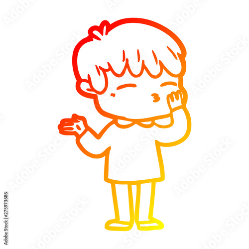 warm gradient line drawing cartoon curious boy