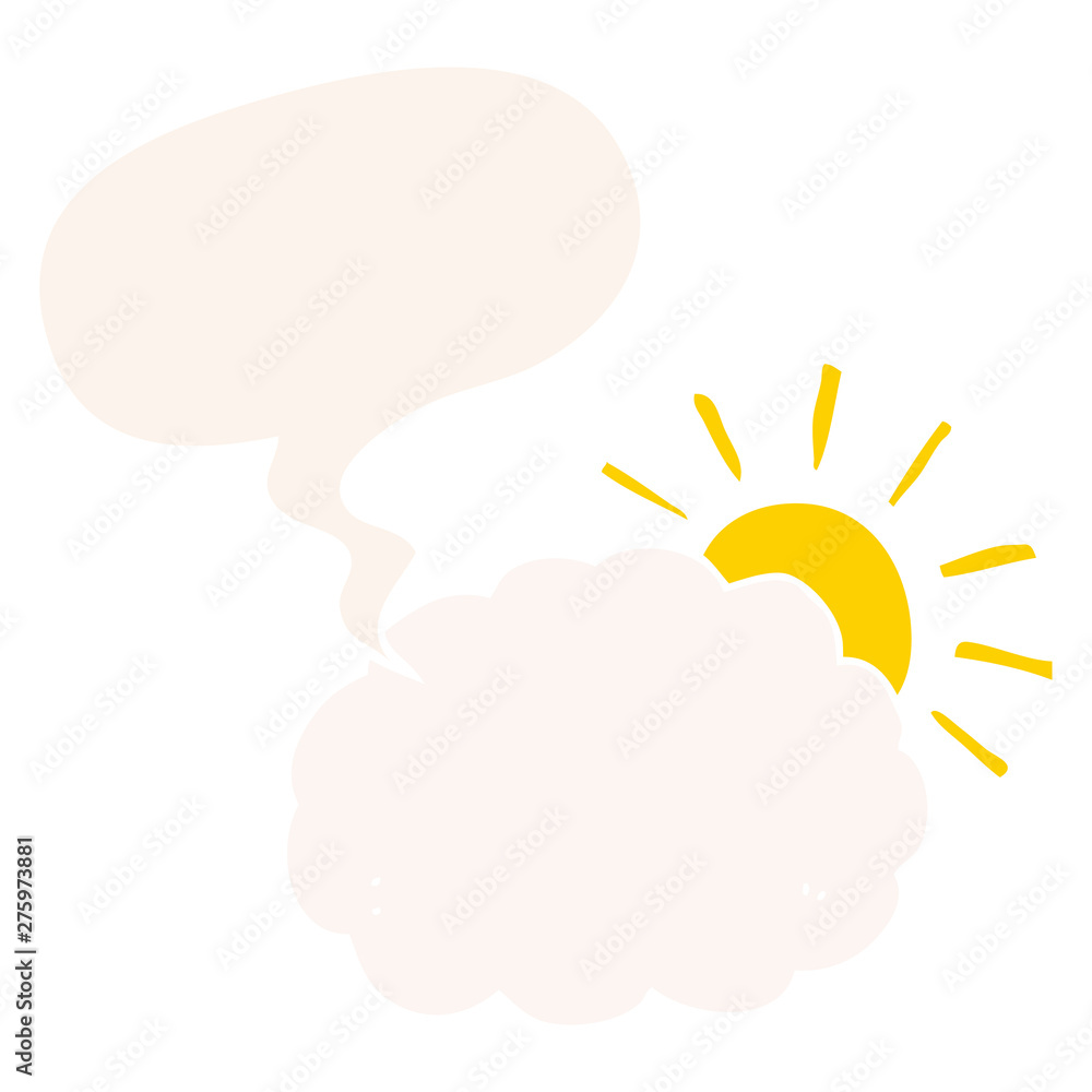 cartoon sun and cloud symbol and speech bubble in retro style cartoon sun and cloud symbol and speech bubble in retro style
