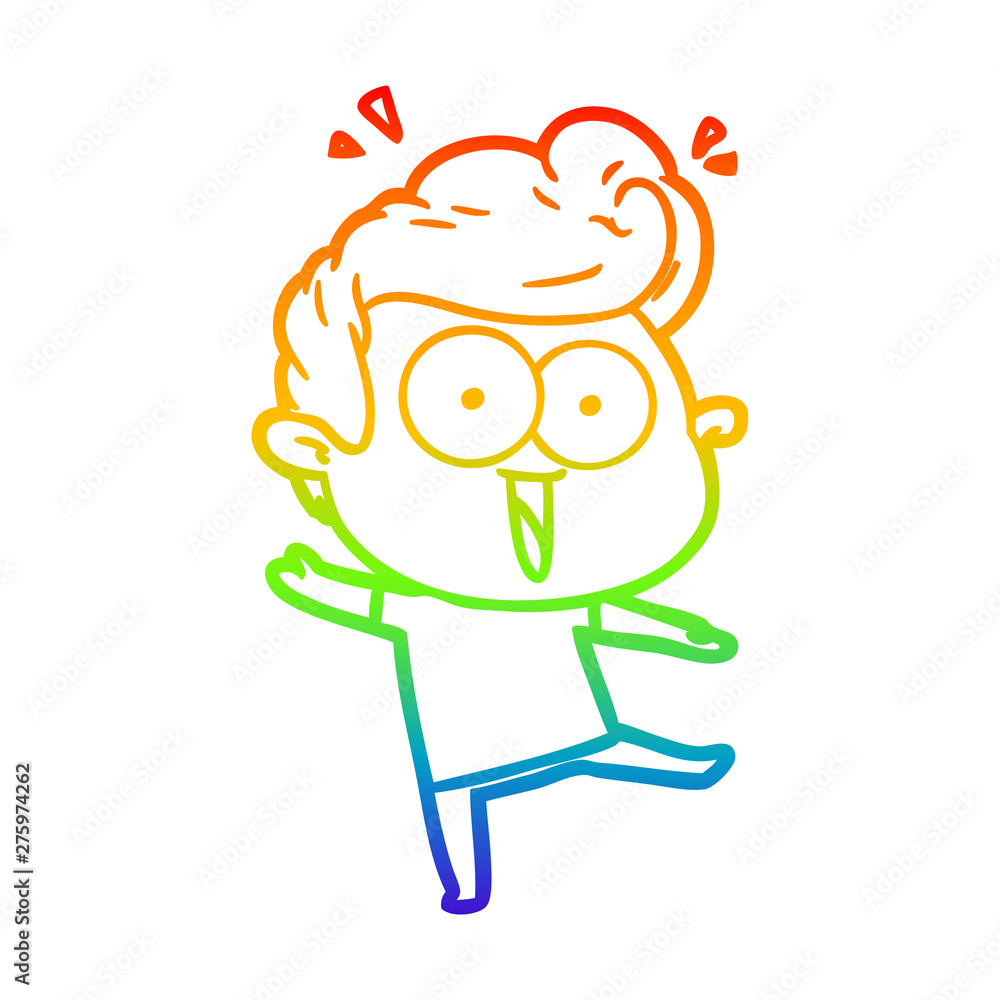 rainbow gradient line drawing cartoon excited man