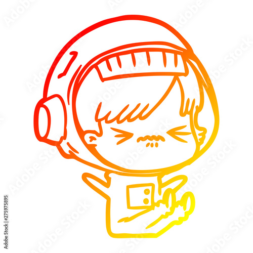 warm gradient line drawing cartoon space girl throwing a tantrum