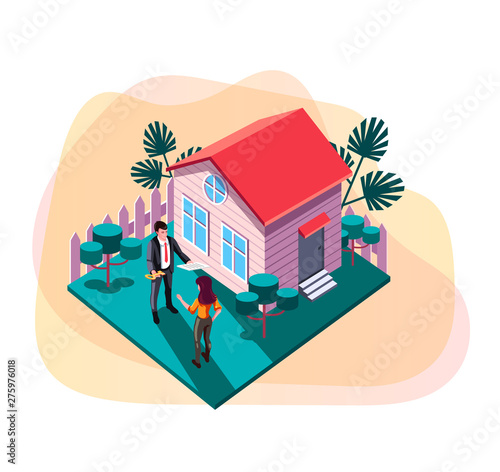 Real estate sell and rent property house concept. Vector design graphic flat cartoon web page loading banner illustration