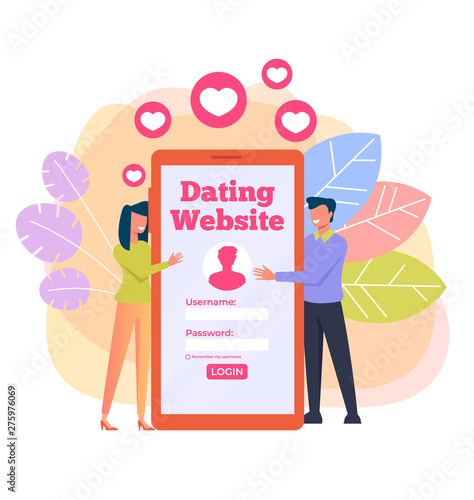 Virtual dating meeting by smartphone internet. Relationship lovers online by website. Vector flat graphic design isolated illustration icon