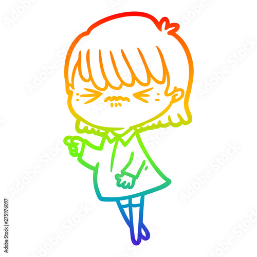 rainbow gradient line drawing annoyed cartoon girl making accusation