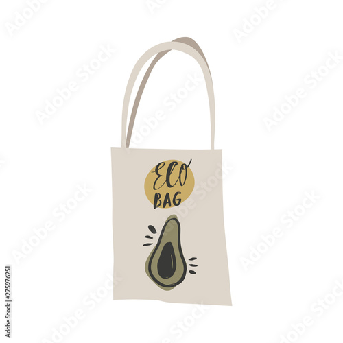 Eco fabric cloth bag. Zero waste. Vegan food. Care about environment. Vector illustration.