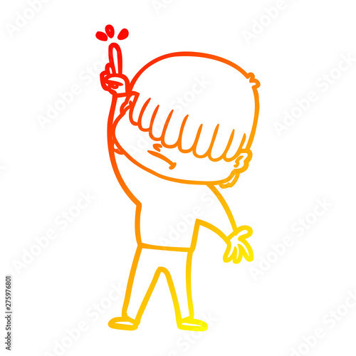 warm gradient line drawing cartoon boy with untidy hair