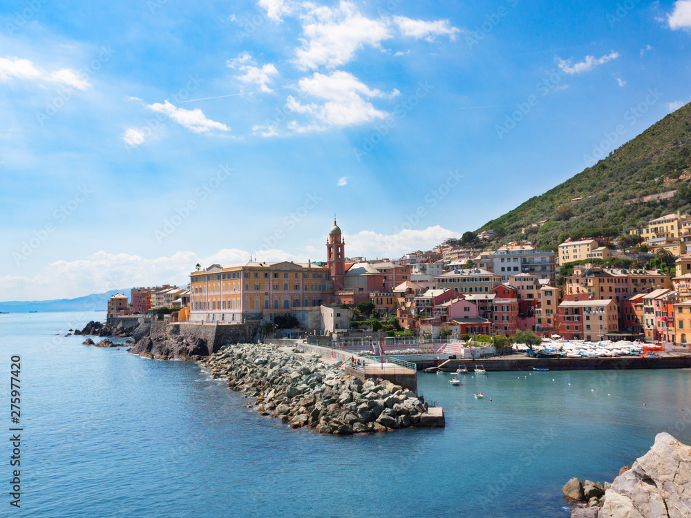 Genova, Italy. Summer. City, beach and sea. Panorama. Place for rest and travel.