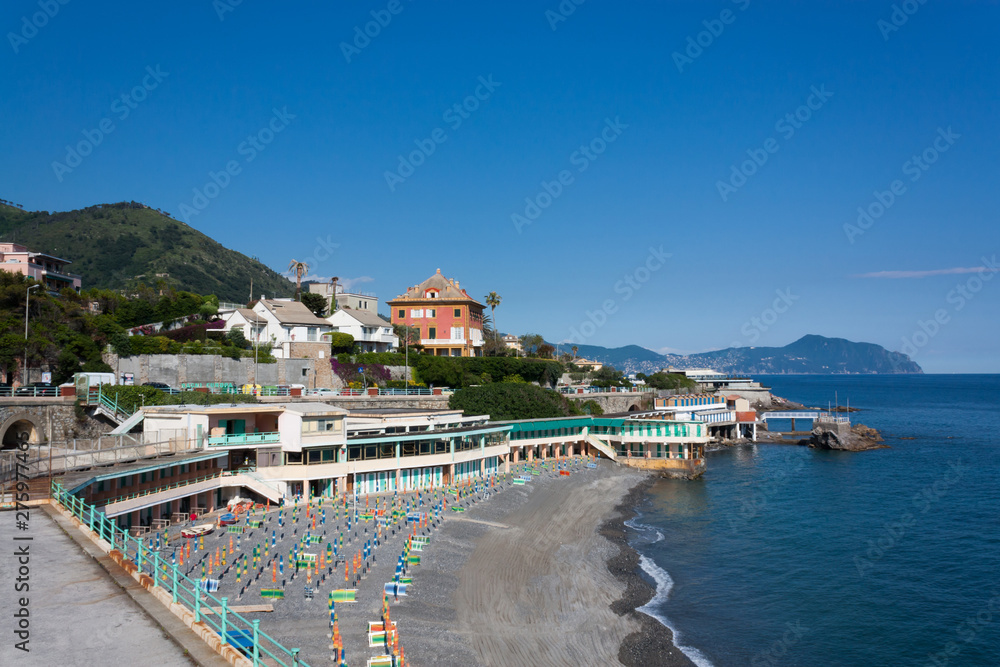 Genova, Italy. Summer. City, beach and sea. Panorama. Place for rest and travel.