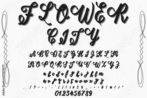 Font alphabet Script Typeface handcrafted handwritten vector label design old style.Shadow Effect.vintage Hand Drawn.Retro 