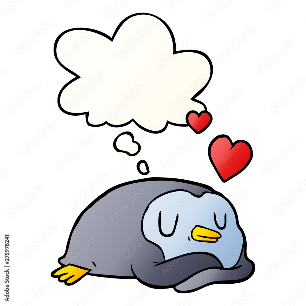 cartoon penguin in love and thought bubble in smooth gradient style cartoon penguin in love and thought bubble in smooth gradient style