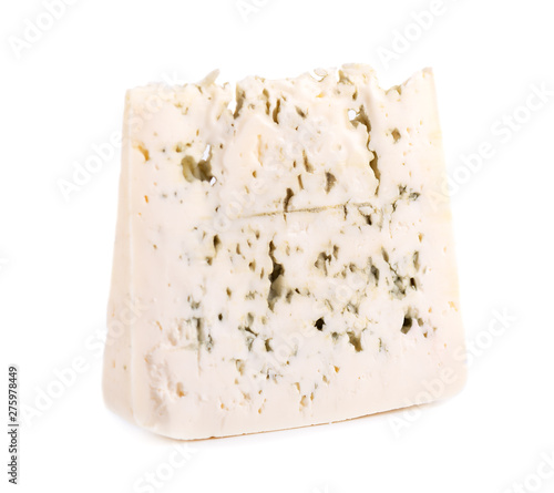 Blue cheese isolated on white background. Fresh cheese with blue mold. Clipping path.