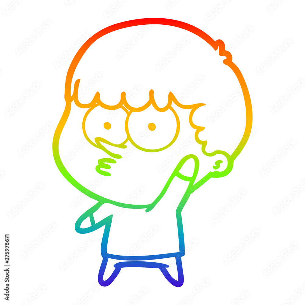 rainbow gradient line drawing cartoon curious boy waving rainbow gradient line drawing cartoon curious boy waving