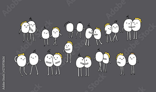 Cute cartoon man doing different things. Crowd of peolpe creating activities. Vector illustration.