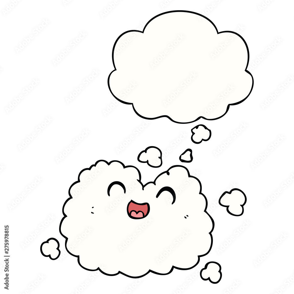 cartoon happy smoke cloud and thought bubble