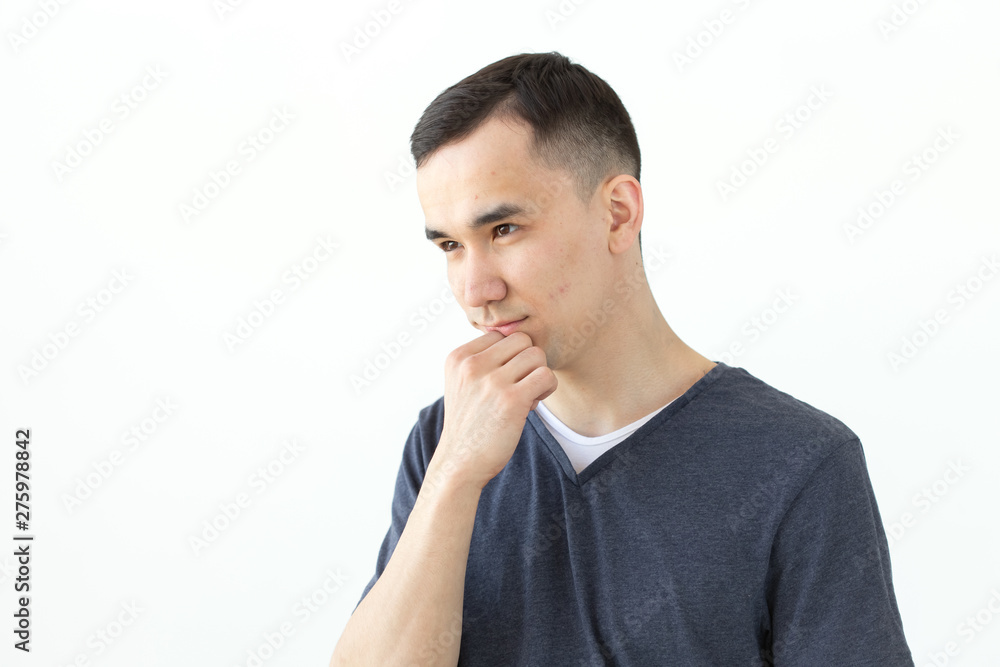 People, gesture and emotions concept - Sad or angry bearded man on white background People, gesture and emotions concept - Sad or angry bearded man on white background