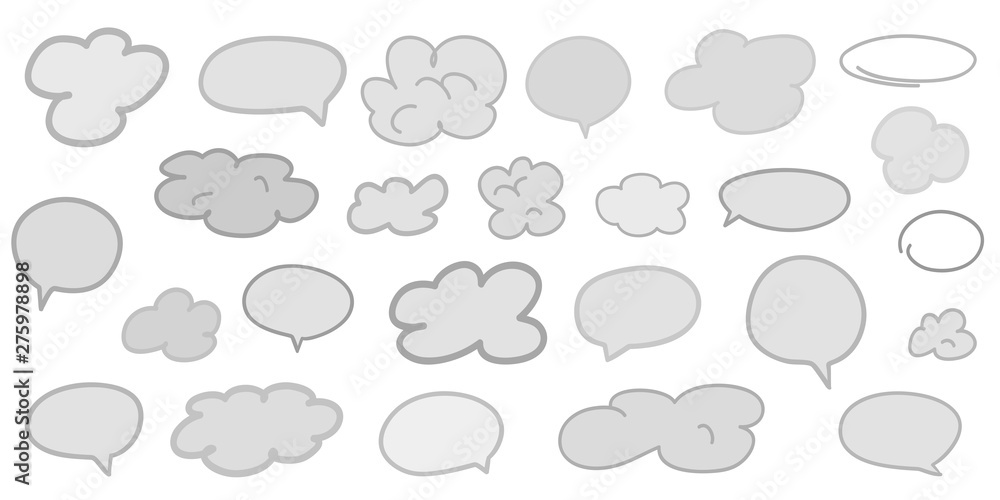 Hand drawn infographic elements on isolation background. Abstract clouds. Set of think and talk speech bubbles. Doodles on white. Black and white illustration Hand drawn infographic elements on isolation background. Abstract clouds. Set of think and talk speech bubbles. Doodles on white. Black and white illustration