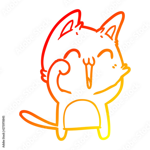 warm gradient line drawing happy cartoon cat meowing